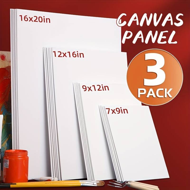 3pcs Painting Canvas Panels, White Blank Flat Canvas Boards For